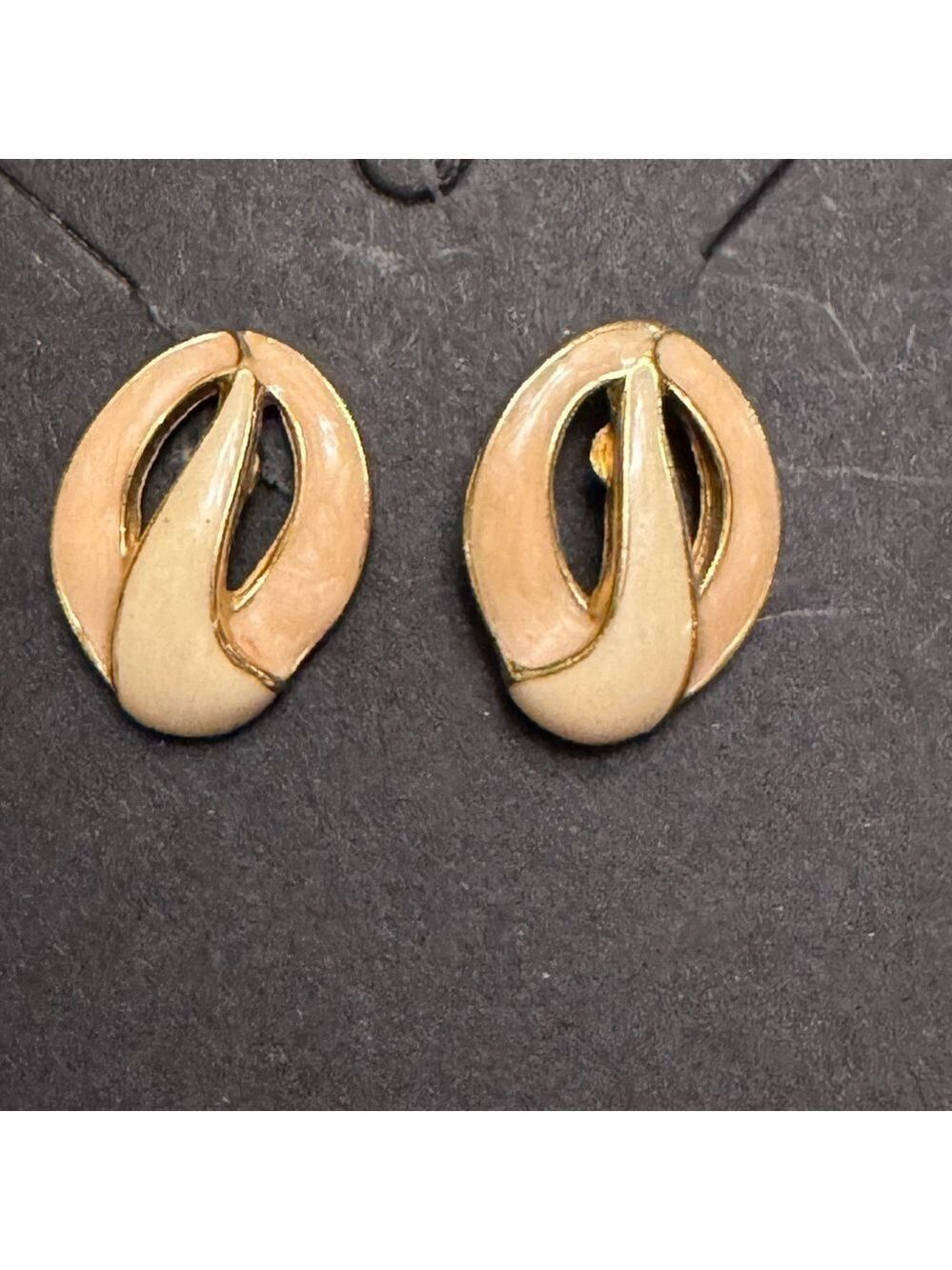 Vintage Hand poured Enameled Gold Tone Earrings For Pierced Ear